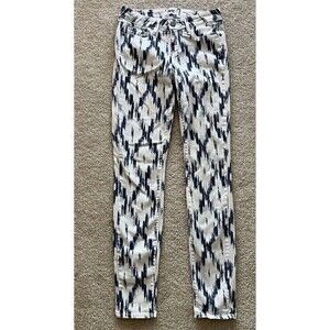 Paige Verdugo Jeans Sz 26 Ultra Skinny Mid Rise Stretch Blue White Ikat Splatter